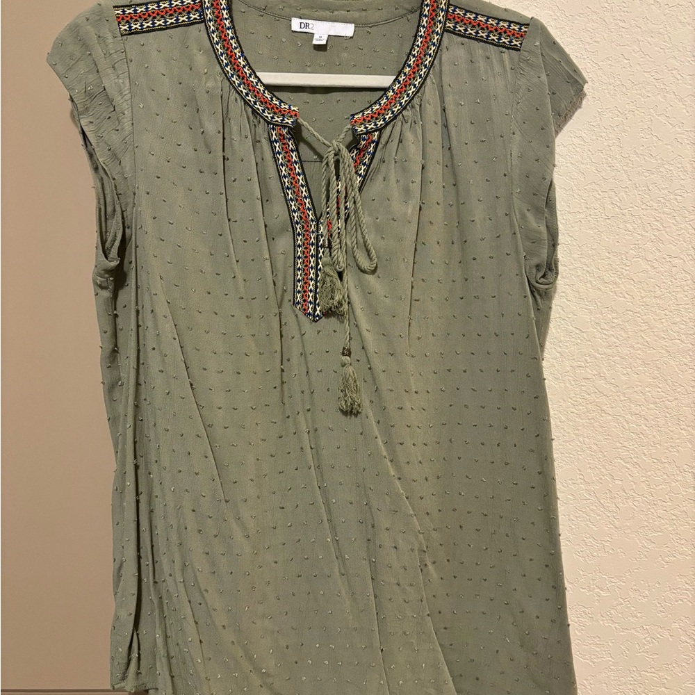 DR2 Green Cap Sleeve Blouse with Tie Front